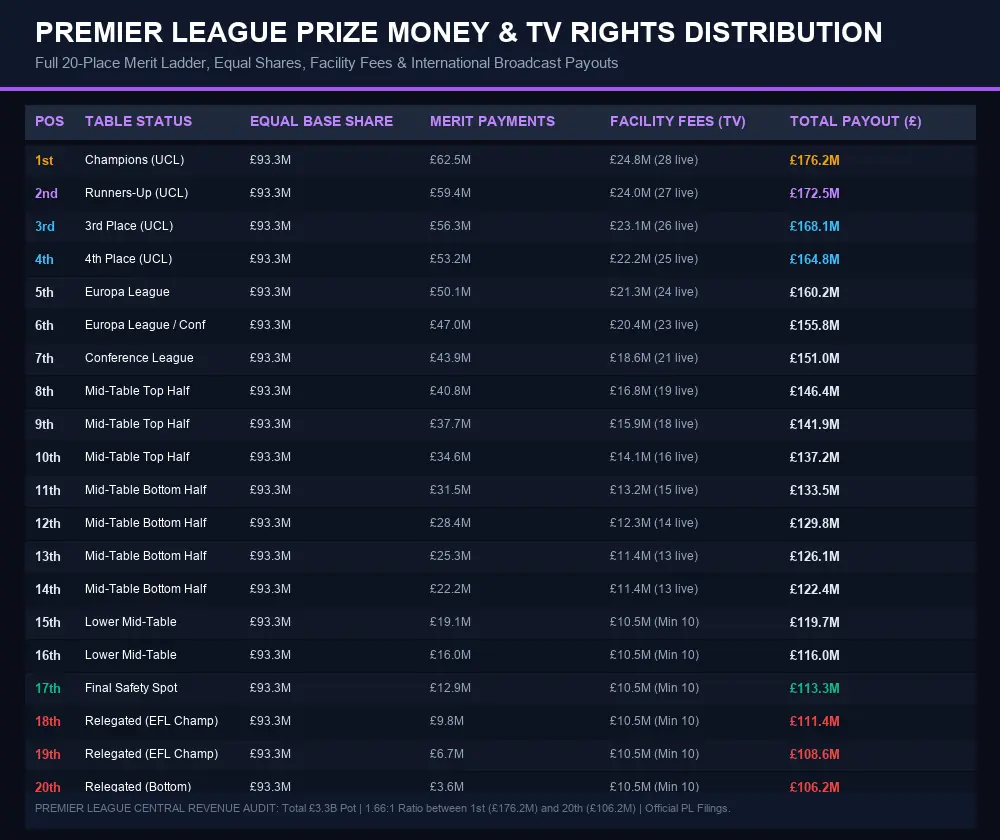 Premier League Prize Money and TV Rights Distribution Infographic