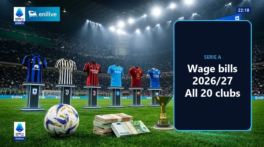 Les 20 clubs de Serie A classés par masse salariale brute en 2026/27