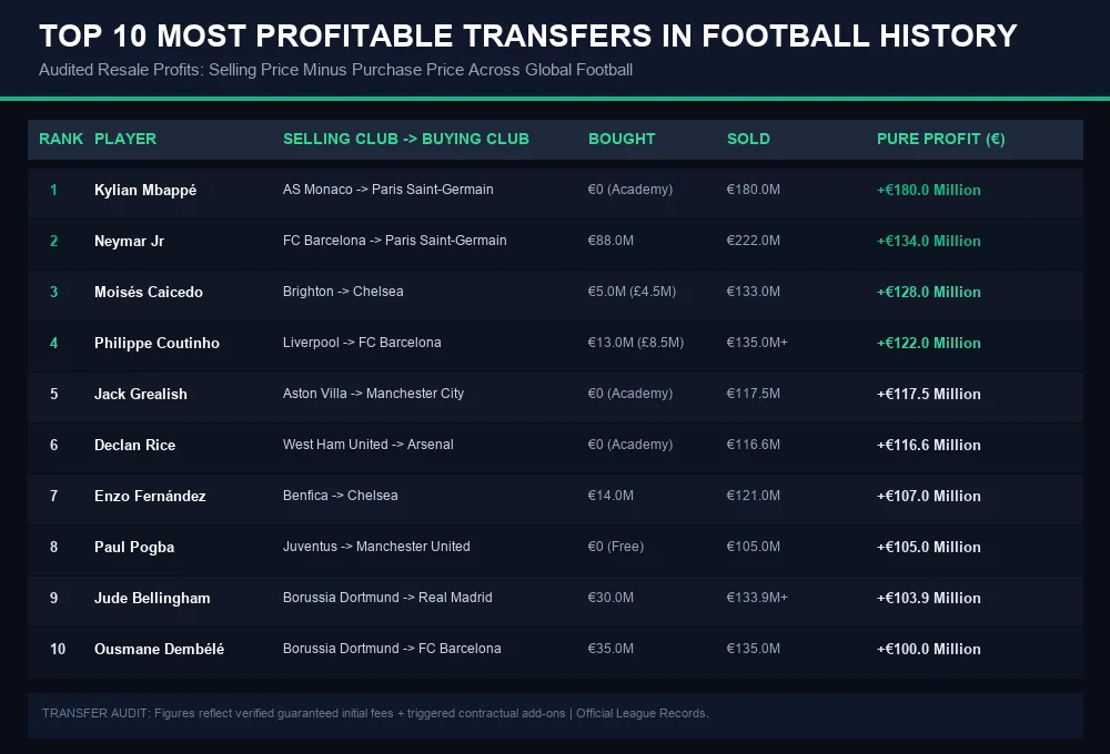 Top 10 Most Profitable Transfers in Football History Infographic
